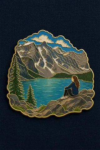 山湖风景的珐琅徽章