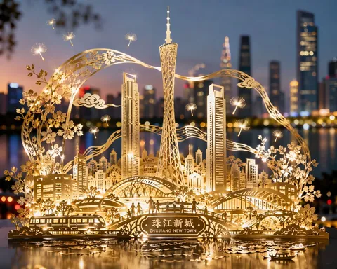 金色剪纸风格的城市夜景